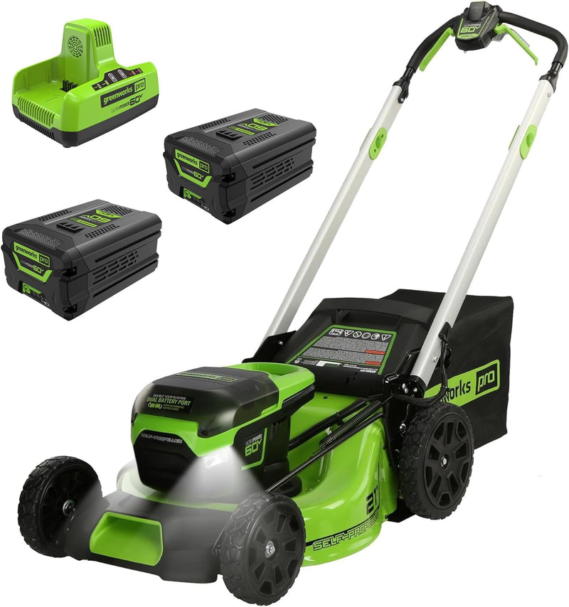 60V 21-inch self-propelled cordless lawn mower, brushless motor, LED lights, including 2 sets of 4.0 Ah batteries and a fast dual-port charger (compatible with 75 tools, running time 45 minutes) K7