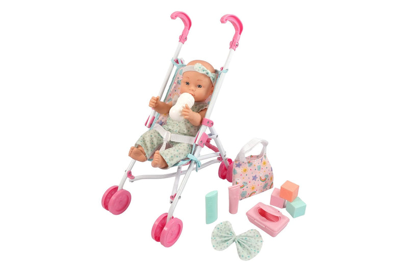 15" Baby Doll With Stroller And Accessories A8