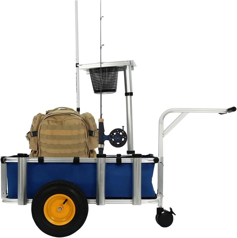 Fishing Cart, Pneumatic Tires, Beach Trailer with Large Cargo Basket, 176lbs Load Capacity, 35.4 * 15.7 * 9.8in Beach Cart Wagon，for Picnic J3