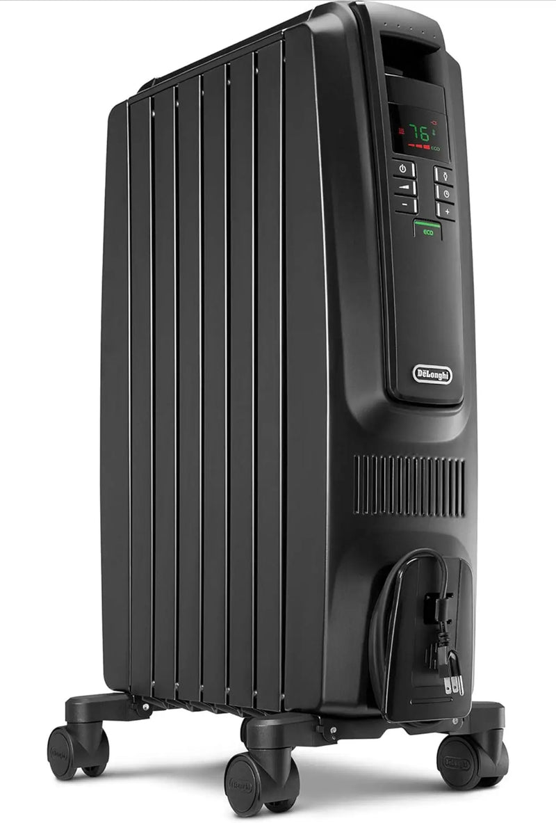 De'Longhi Oil Filled Radiator Space Heater, Quiet 1500W, Adjustable Thermostat, 3 Heat Settings, Timer, Energy Saving, Safety Features, White, Dragon TRD40615EBKCA, Black R3