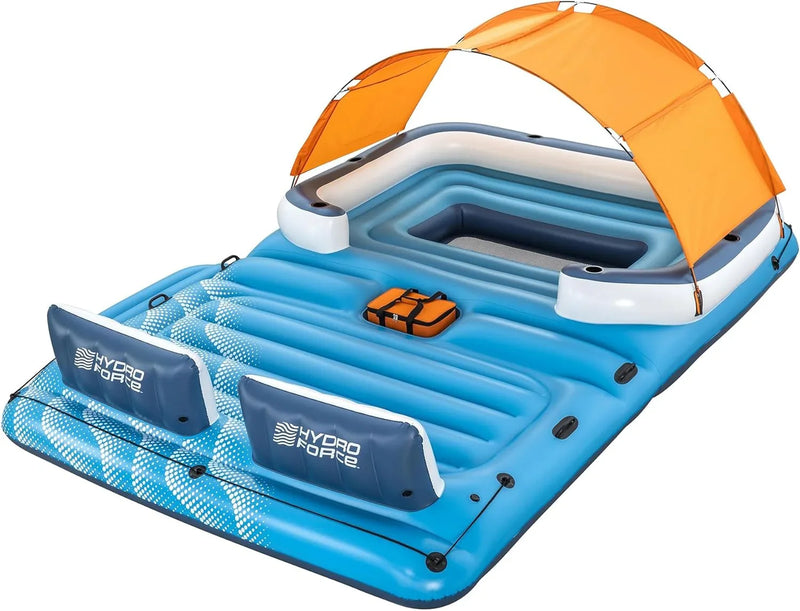 Tropical Breeze 6 Person Inflatable Party Island Large Relaxing Water Float with Detachable Sunshade and Cooler Bag A1