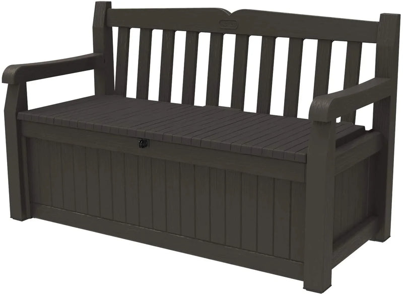 70 Gallon Storage Bench Deck Box for Patio Furniture, Front Porch Decor and Outdoor Seating -- Perfect to Store Garden Tools and Pool Toys, Brown N0