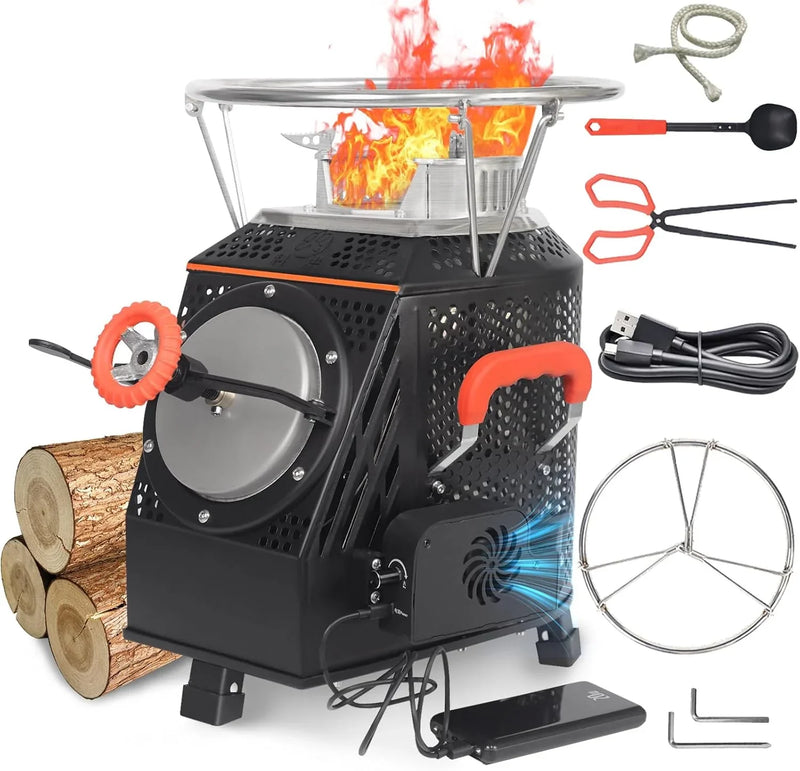 Wood Burning Camp Stove, Outdoor Portable Wood Burning Camp Stove, Large Stainless Steel Camping Stove for Outside Cooking Survival Campfire Patio Backyard Gathering 16"L x 13"W x 17"H3 G6