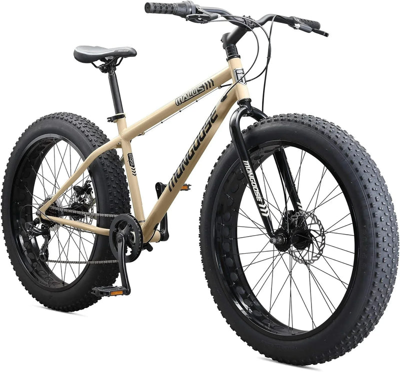 Mens and Women Fat Tire Mountain Bike, 26-Inch Bicycle Wheels, 4-Inch Wide Knobby Tires, Steel Frame, 7 Speed Drivetrain, Shimano Rear Derailleur, Disc Brakes O6