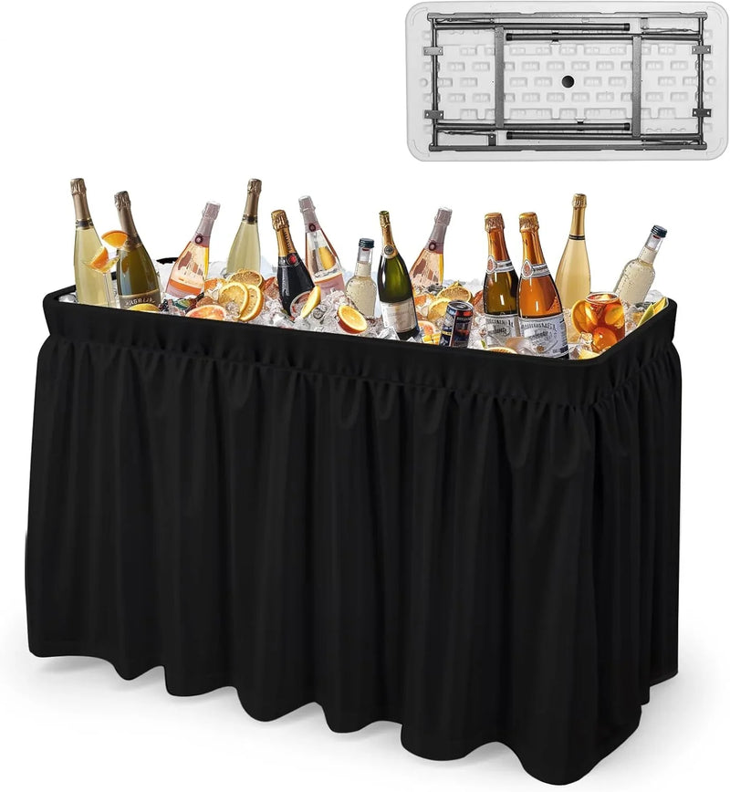 4 feet black ice crystal table, portable rear panel camping fishing cleaning table, plastic material with matching skirt, suitable for parties, barbecues, camping and picnics as an ice chest Q3