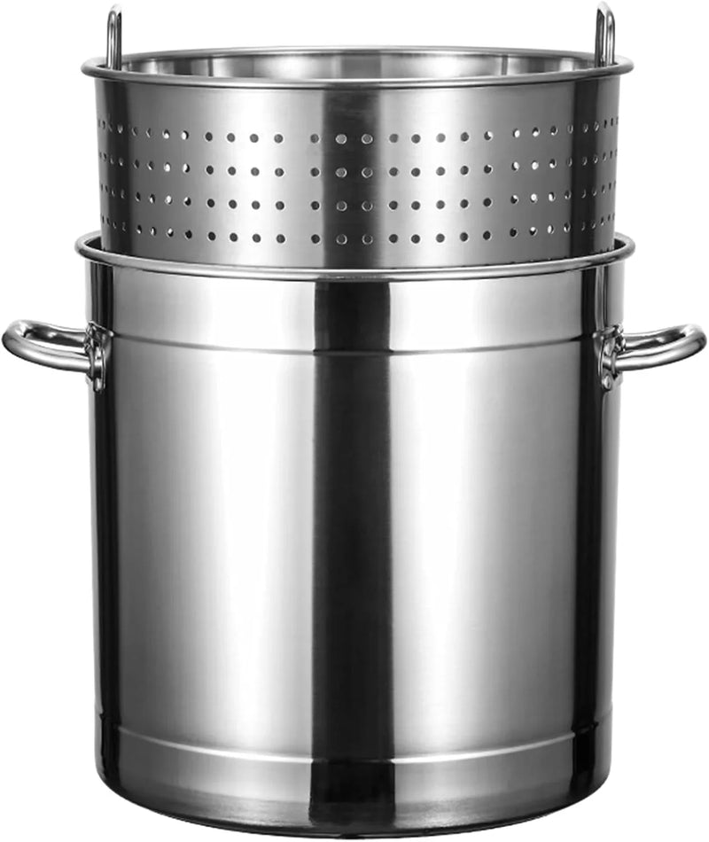 Outdoor Cooking Crawfish Seafood Boil Pot - Stainless Steel Stock Pot with Strainer Basket for Lobster Crab Boil and Shrimp Boil,17.8in/100 quart/25 Gallon B3