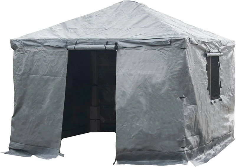 Universal winter tarpaulin, suitable for tall sunshades, used for storing barbecue grills and outdoor furniture, with fireproof and weather-resistant properties, measuring 10 feet by 12 feet, and in gray color. A8