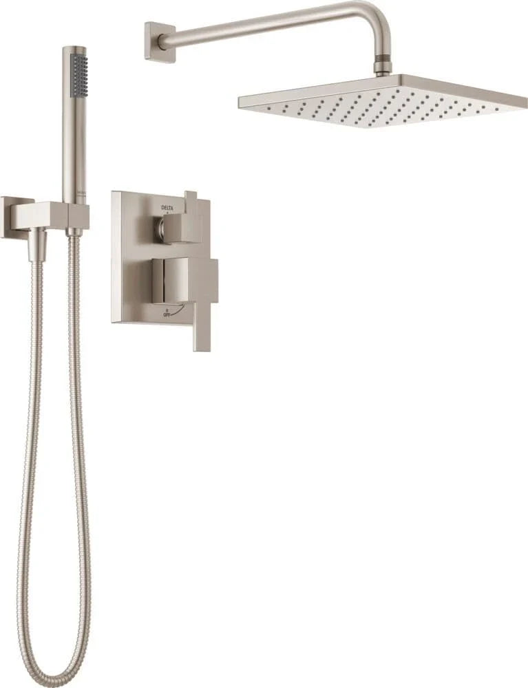 Square shower head set, rain shower head and handle set made of brushed nickel material, valve cover kit, 10 inches, stainless steel Y5