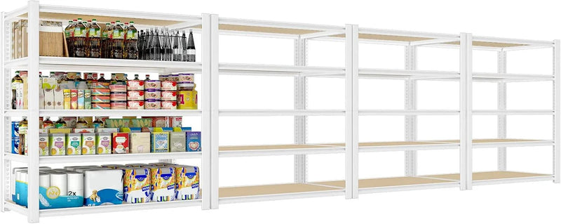 28-inch wide x 12-inch deep x 59-inch high closet storage rack - 5 layers of white metal connected shelves, adjustable heavy-duty garage shelves, practical shelf-style storage rack for kitchen storage, 4-piece set T9