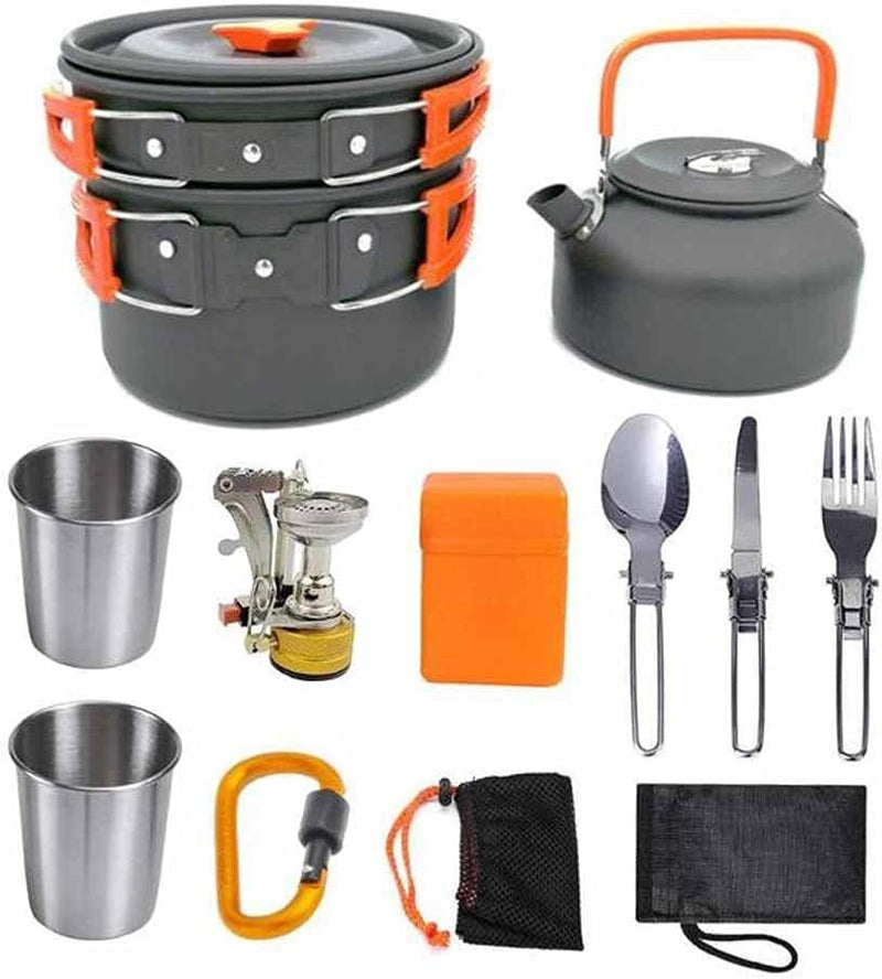 Camping cooking set - picnic cooking pot set - outdoor hiking and barbecue tableware set - camping travel supplies set including frying pan, water jug and stove Z5