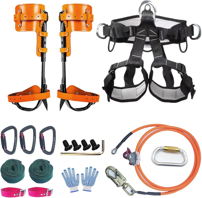 Tree Climbing Gear, Tree Climbing Spikes，with Adjustable Climbing Straps and Steel Core Flip Line Arborist Equipment for Climbers, Hunting, Fruit Picking ，Logging, Climbing Etc B7