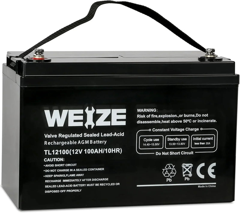 Deep Cycle AGM 12 Volt 100Ah Battery, Maintenance-Free, 3% Self-Discharge Rate, 1150A Max Discharge Current, Perfect for RV, Solar, Trolling Motor, Wind, Marine, Camping and Off-Grid System M2