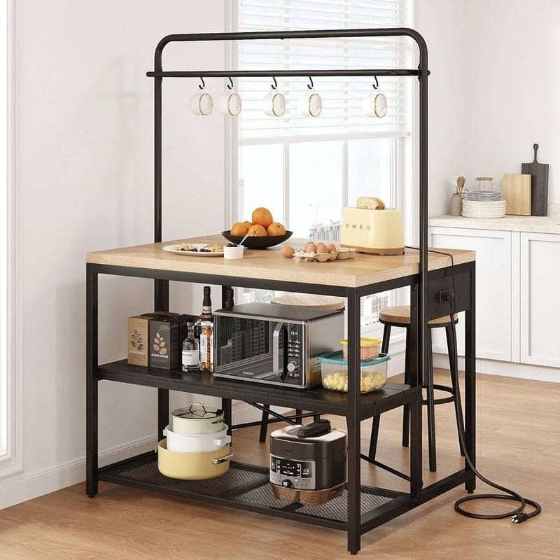 Kitchen Island, Kitchen Island with Storage, Bakers Rack, Island Table for Kitchen, Bakers Rack with Storage, Large Kitchen Island Table, Coffee Bar Table with Shelf,5 Racks,Pear Wood White J1