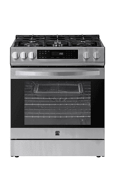Kenmore 22-76853 5.6 cu. ft. Front-Control 5 Burner True Convection Gas Range with Oven, Large Window, Three Oven Racks, Dishwasher Safe Cast Iron... K7