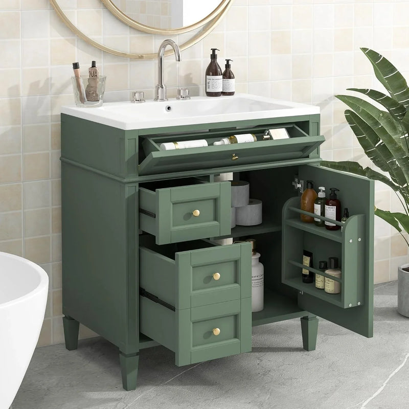 36" Bathroom Vanity with Single Sink Combo, Modern Undermount Bathroom Sink Cabinet with 2 Drawers and a Tip-Out Drawer, Freestanding Bathroom Vanities, Soft Closing, Solid Wood Frame O5