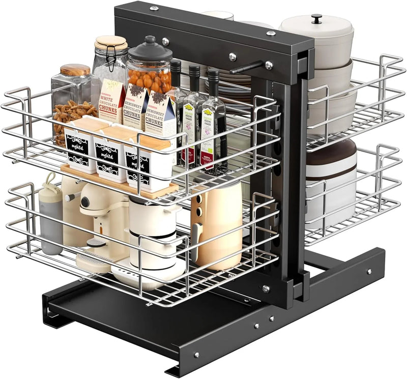 36" Blind Corner Pull Out Organizer,2 Tier 4 Shelf Kitchen Cabinet Organizer, Chrome Carbon Steel Storage Basket, Left Open & Right Open Compatible,for Blind Corner Kitchen or Bathroom Cabinet H1