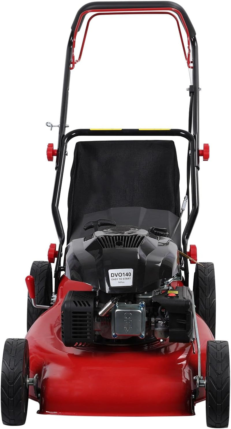 Self-propelled lawn mower, 141cc four-stroke gasoline engine, lawn mower with 20-inch blades, rear-wheel drive, push-type lawn mower, equipped with a 50-liter hay storage tank, rear wheel diameter 10 inches, rotational speed 2850 revolutions per minu E5