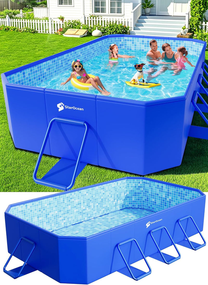 Foldable Pool, Large Non-Inflatable Swimming Pool For Kids,Adult Collapsible Pools Hard Plastic Shell, Oversized Thickened,Portable Folding Kids Pools for Backyard-Mosaic Design-115"x66"x20" D8