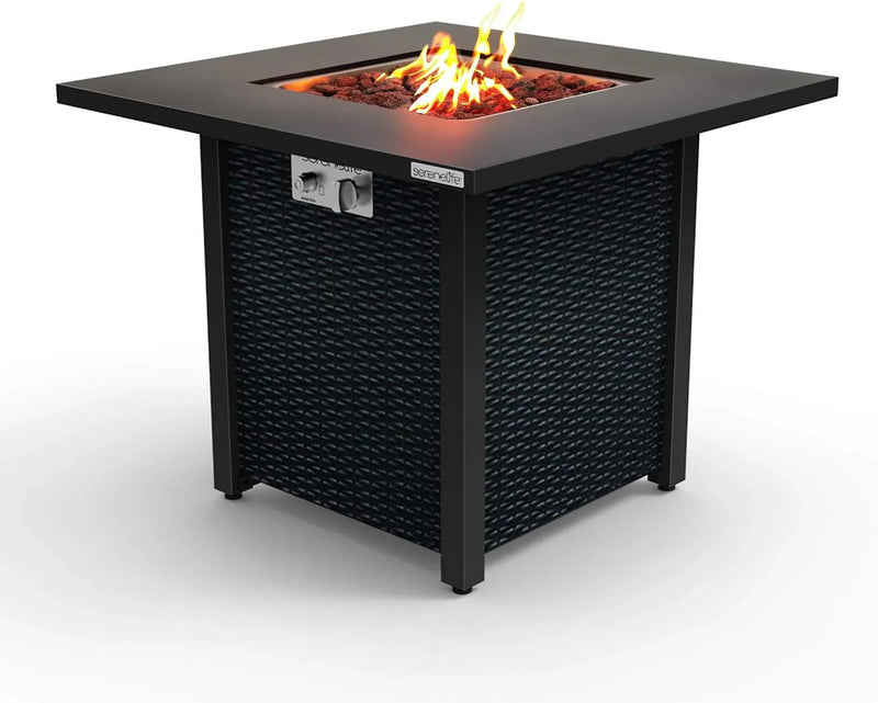 Propane fire pit table, 40,000 watt outdoor square gas fire pit, with lid, weather-resistant metal material, adjustable flame, rock melting set, highly suitable for use on decks, backyards and platforms (30 inches × 30 inches × 11 inches) Q8
