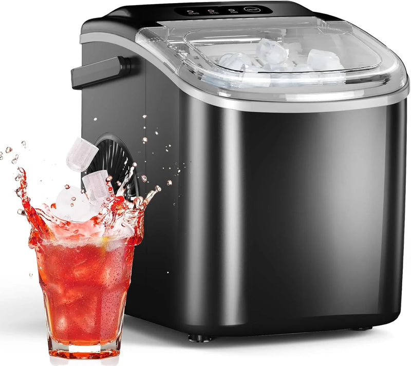 Ice Maker Countertop, Efficient Easy Carry Ice Machine, Self-Cleaning Ice Maker with Ice Scoop & Basket, 9pcs/ 8mins 26.6Lbs Per Day for Home/Office/Kitchen,Black Y2