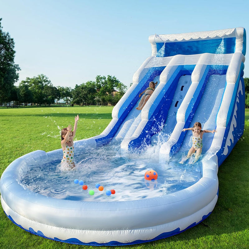 Large Inflatable Water Slide Swimming Pool Play Center, Commercial Grade Lightweight Premium Water Slide Bounce House 20.6x9.5x9.3Ft for Kids and Adults (with Blower) D4