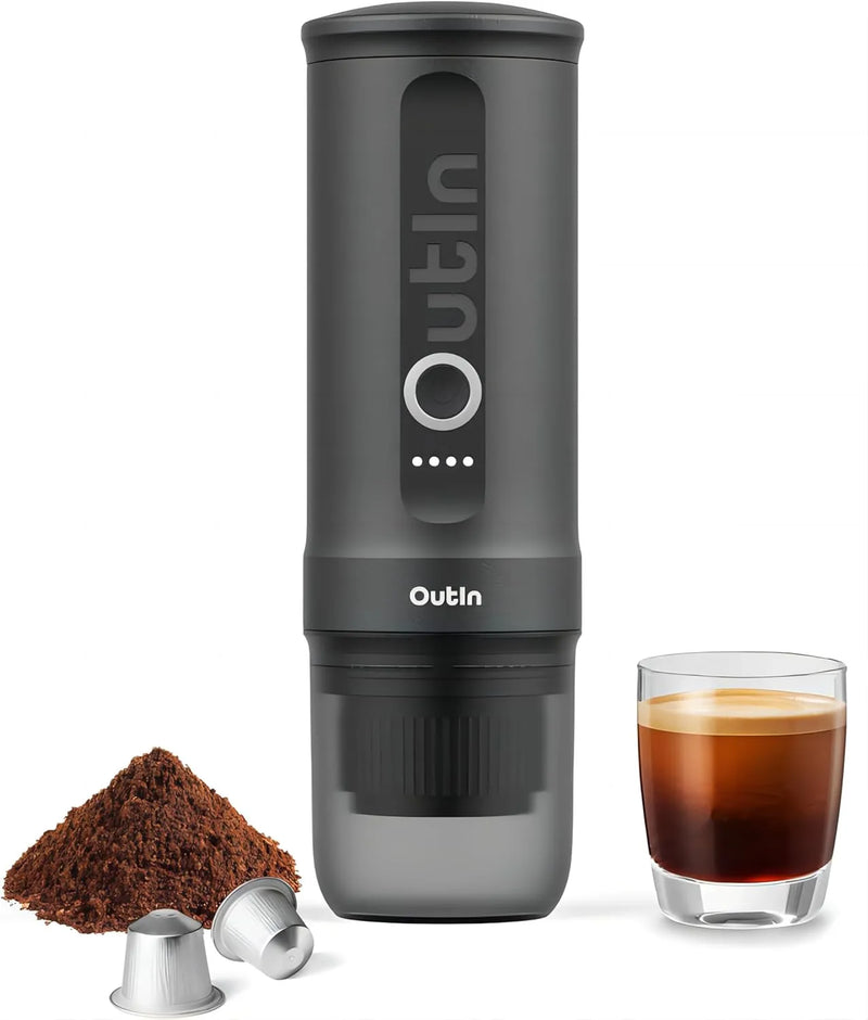 Nano Portable Electric Espresso Machine, Travel Coffee Maker for Camping, Car Coffee Maker Self-Heating with USB-C, With Ground Coffee & NS Capsule for RV, Hiking, Office L1