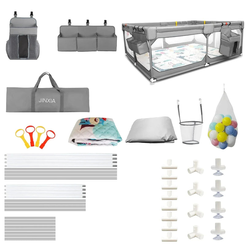 Baby Playpen with Mat 75"*59", Extra Large Playpen for Babies and Toddlers with Storage Bag, BPA-Free, Non-Toxic, Safe No Gaps Playards for Babies, Sturdy Safety Play Yard for Indoor Outdoor Fun, Grey M5