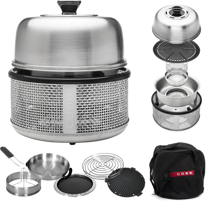 Stainless steel non-smoking portable tabletop charcoal grill with a frying pan, an outdoor barbecue grill with 10 functions, suitable for camping, boats and RVs, is the perfect combination for an outdoor kitchen (fully equipped) Q6