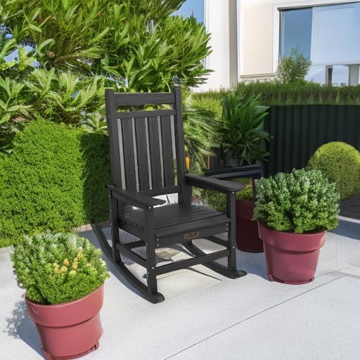 Outdoor Rocking Chair, HDPE Rocking Chair for Adults, All Weather Porch Rockers for Lawn Garden, White E1