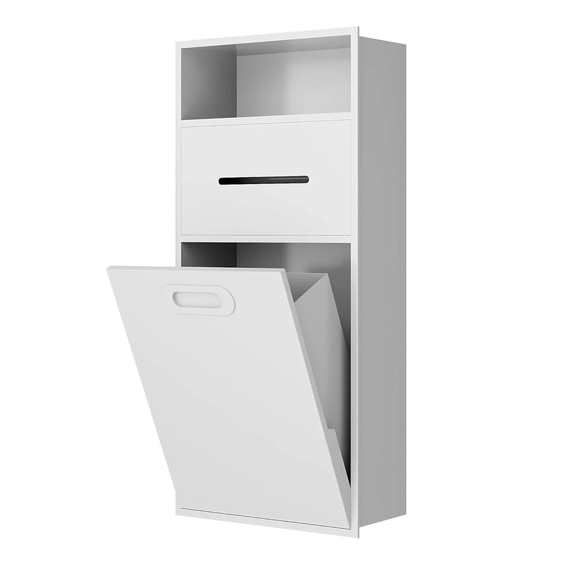 6.2 Gallon Bathroom Trash Can Tilt Out Trash Bin Cabinet, Hidden Trash Can Cabinet Recessed Wall Mounted Stainless Steel with Toilet Paper Holder for Bathroom/Bedroom/Office/Kitchen, Black O3