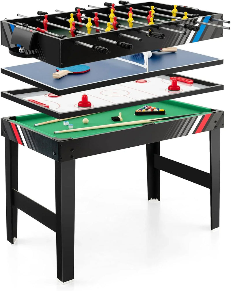 The multi-functional game table integrates a football table, a billiards table, an air curling table and a table tennis table. It is an ideal combination game table for a family game room. A6