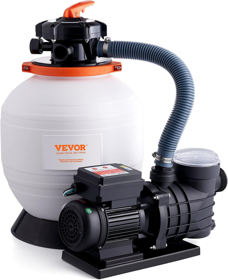 Outdoor swimming pool sand filter pump, 16 inches, 3500 liters/minute, 1 horsepower, swimming pool water pump system and filter kit set, equipped with 6-way multi-interface valve and filter basket, suitable for both household and commercial swimming A5
