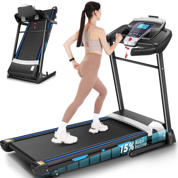 ANCHEER Folding Treadmill with 15% Auto Incline,3.25HP Ultra-silent Motor, Speed Range of 0.6~10MPH,300lb Capacity, APP Bluetooth... N9