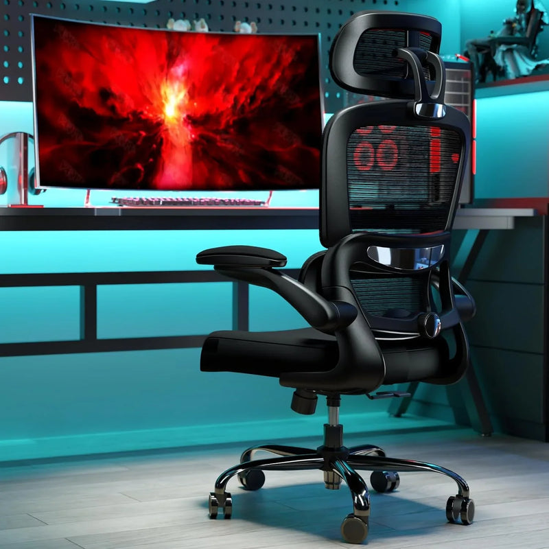 Office Chair Ergonomic Desk Chair, 330 LBS Home Mesh Office Desk Chairs with Wheels, Comfortable Gaming Chair, High Back Office Chair for Long Hours, Office Chair for Study and Work (Grey) E7