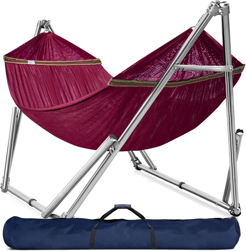 Double hammock with frame, with a load capacity of 650 pounds, double hammock with support rods, made of high-quality 201 stainless steel, assembled in 30 seconds, sturdy and flexible portable hammock frame, suitable for outdoor and indoor use, black S4