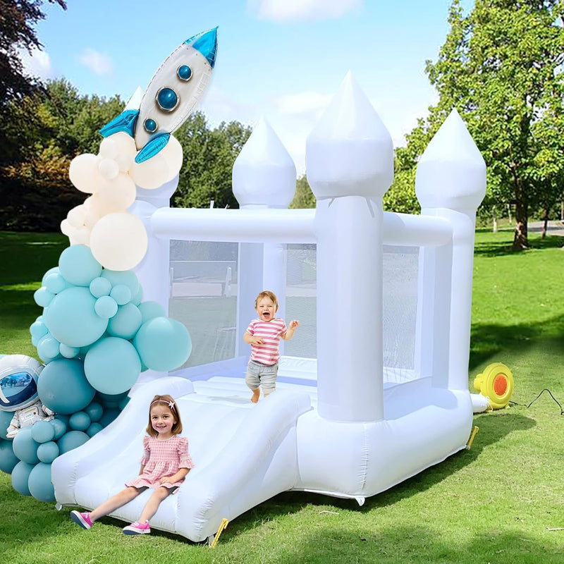 White Bounce House Indoor Outdoor Bouncy Castle for Kids 2-8 Oxford Toddler Bounce House with Slide Balloon & Blower,103 x 71 x 90 inch,Children's Birthday Party Easter Party Gifts P8