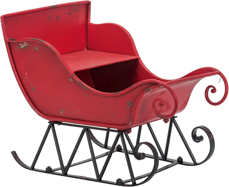 Christmas Sleigh Outdoor Decorations Large-sized Worn Red Metal Santa Sleigh Toy Decoration Gift Basket Winter Decorations Indoor Christmas Garden Santa Sleigh Decoration - 39 inches (Sleigh-L) N5