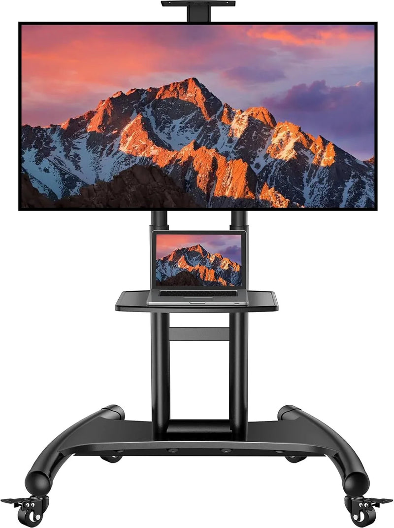 Rolling/Mobile TV Cart with Wheels for 32-82 Inch LCD LED 4K Flat Screen TVs - TV Floor Stand with Shelf Holds Up to 100 lbs, Height Adjustable Trolley Max VESA 600x400mm- PSTVMC05 C0