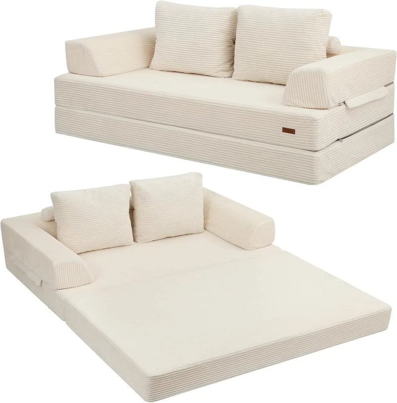 Foldable sofa bed (large size), foldable floor sofa, denim foldable sofa bed as a sleeping mattress, with pillows, boneless sofa, comfortable and relaxing double seat, suitable for living room and bedroom, navy blue color W4