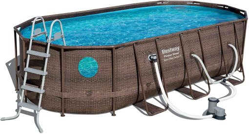 Bestway Power Steel 18' x 9 'x 48' above ground swimming pool Set with metal frame home swimming pool sand filter pump, skimmer and vacuum P5