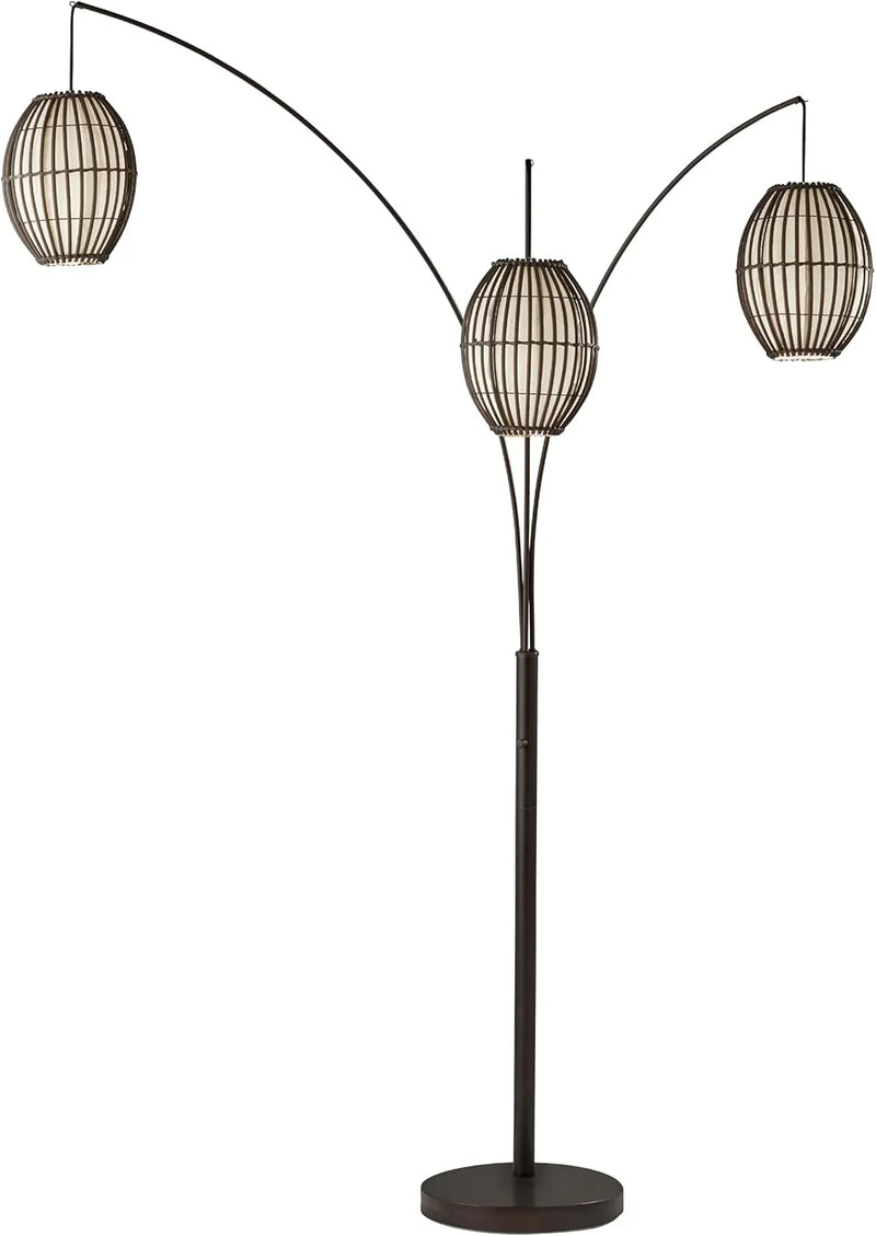 Floor lamp, equipped with three movable lampshades and an adjustable height design - perfect for decorating bedrooms, living rooms and corners, with a bronze color finish. P3