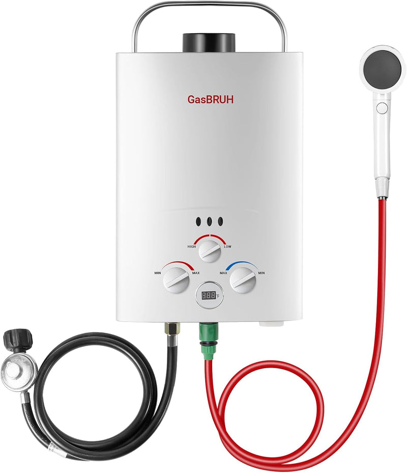 Tankless Water Heater Outdoor, 1.58 GPM, 6L Portable Propane Camping Water Heater with Overheating Protection for Indoor,RV,Camping P3