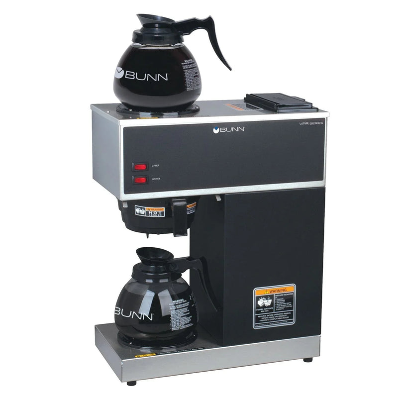 BUNN VPR-2GD 12-Cup Pourover Coffee Maker, Black, with Upper & Lower Warmers, 2 Glass Decanters, Commercial Use P8