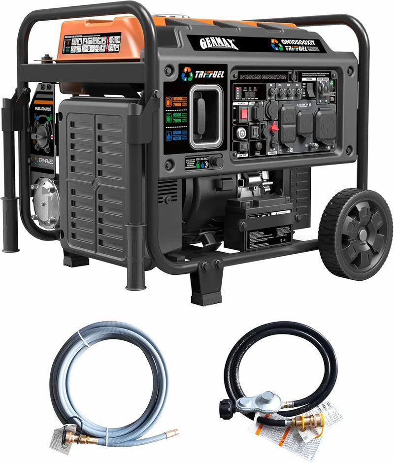 Tri Fuel Open Frame Inverter Generator,with ATS,Quiet Technology,CO Sensor,digital display and 50A,Ideal for Home backup,contruction site and RV Camping (GM10500XiT) P9