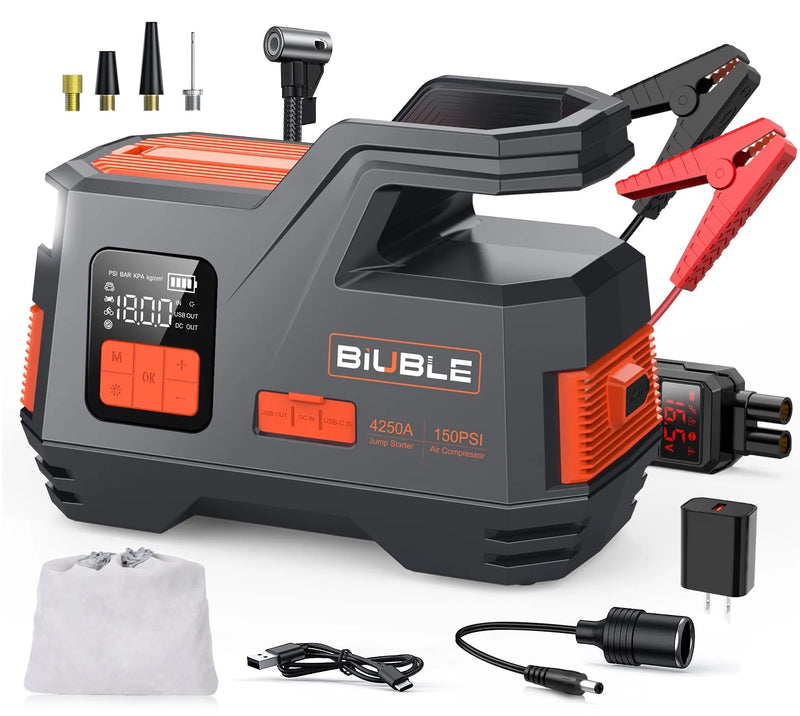 Car Jump Starter with Air Compressor, 4500A Peak 26800mAh 12V Auto with 150PSI Tire Inflator（up to All Gas or 10.0L Diesel Engine） D2
