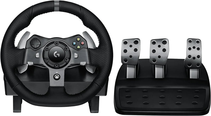 Drive Force racing car steering wheel and pedals, real force feedback function, stainless steel shift paddles, leather steering wheel cover suitable for Xbox Series X|S, Xbox One, PC and Mac - Black C4