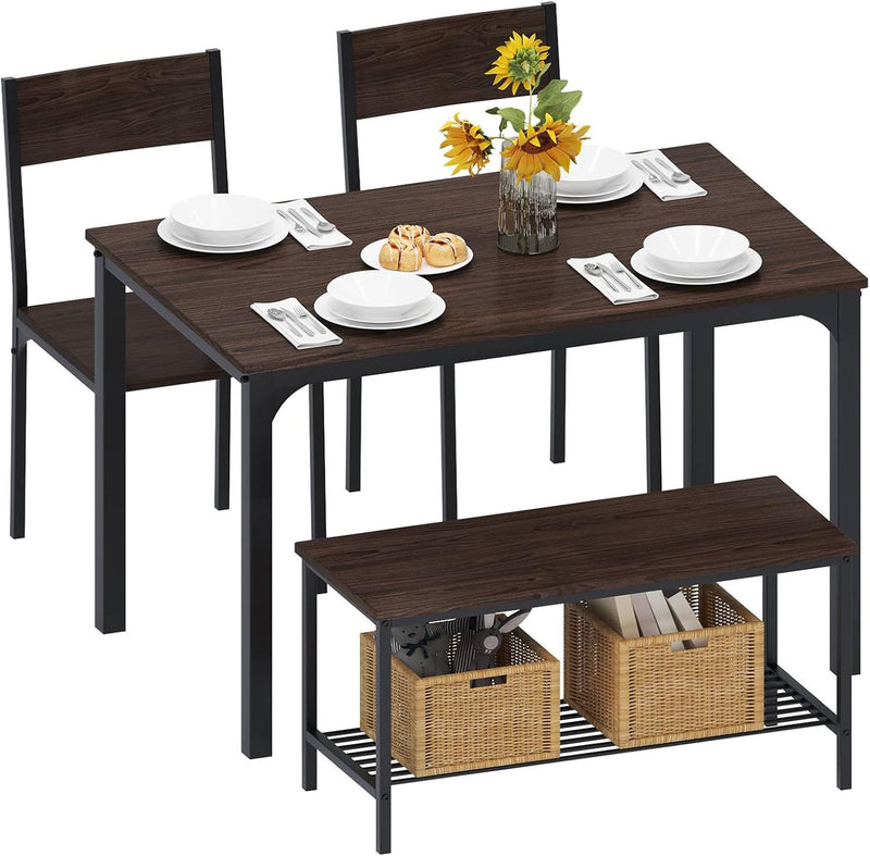 Dining Table and Chairs Dining Table Set with 2 Chairs and 1 Bench Bar Set Kitchen Table and Chairs for Dining Room Bistro Set，Pure White I9
