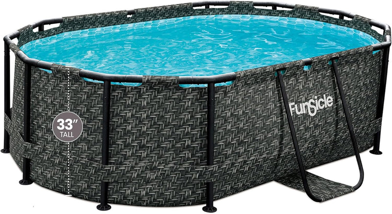 167 by 98 by 39.5 Inches Oasis Designer Oval Frame Outdoor Above Ground Swimming Pool Pool Set with Accessories, Dark Herringbone Gray G7