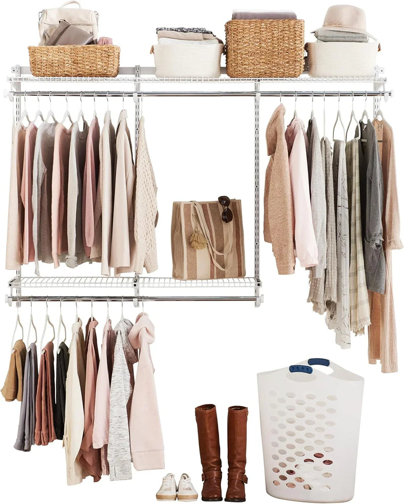 Rubbermaid Configurations Custom Closet Kit 4-8 Ft. Adjustable Metal Wire Shelving White Finish Expandable Organization System Hardware Included for Home Closet/Pantry/Laundry/Mudroom Y4