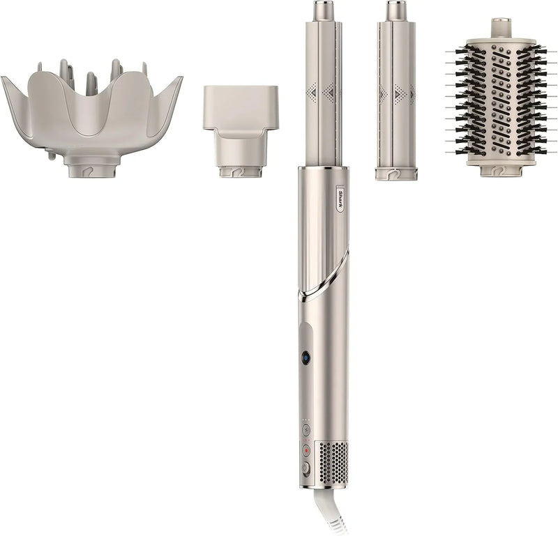 Powerful hair dryer and multi-functional styling tool, featuring automatic hair curler, paddle brush, oval brush, concentrator accessory and stones. H6